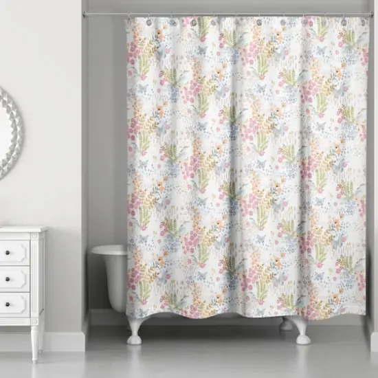 Butterfly Bird Floral Shower Curtain White {3}