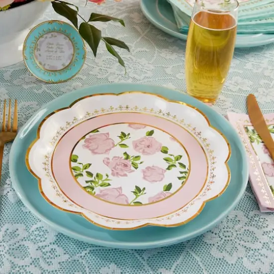 9" Pink Tea Time Whimsy Premium Paper Plates, 16ct. {4}