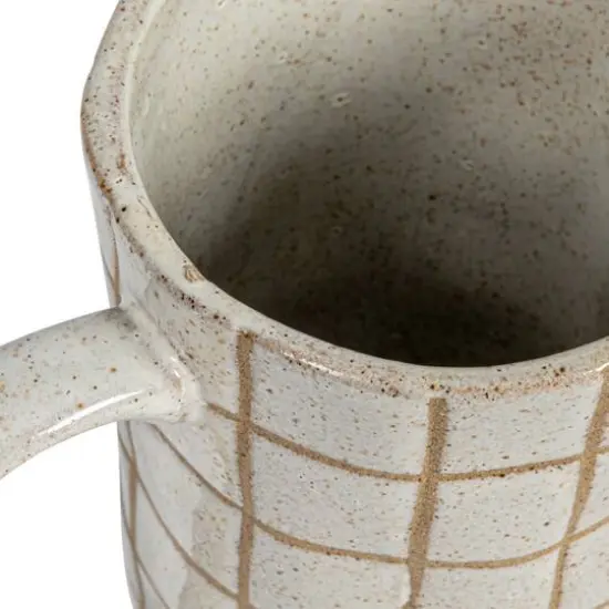 Hello Honey&reg; 46oz. Cream & Brown Reactive Glaze Wax Relief Grid Pattern Stoneware Pitcher {12}