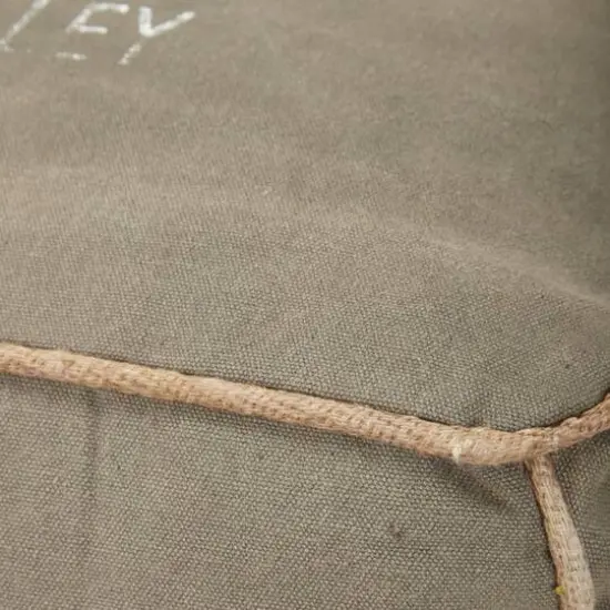 Gray Fabric and Leather Rustic Pouf, 17" x 21" x 21" {6}