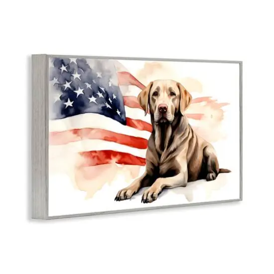 Stupell Industries Patriotic Dog with Flag Framed Giclee Art Gray {4}