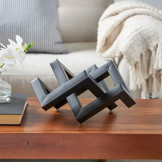 13.5" Iron Geometric Abstract Shaped Sculpture D&eacute;cor Black {9}