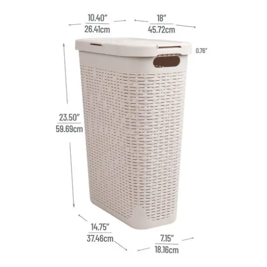 Mind Reader 40L Ventilated Slim Laundry Hamper with Cut Out Handles & Attached Hinged Lid, 2ct. Ivory {4}