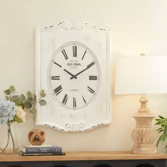 White Wood Farmhouse Wall Clock, 31" x 22" x 4" {10}