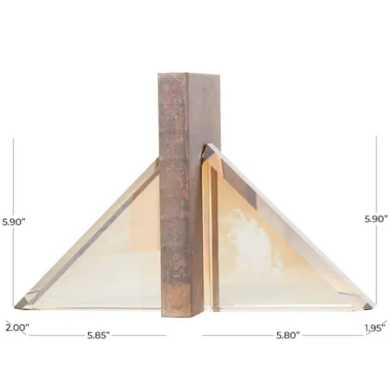 6" Gold Crystal Geometric Pyramid Shaped Bookends Set {4}