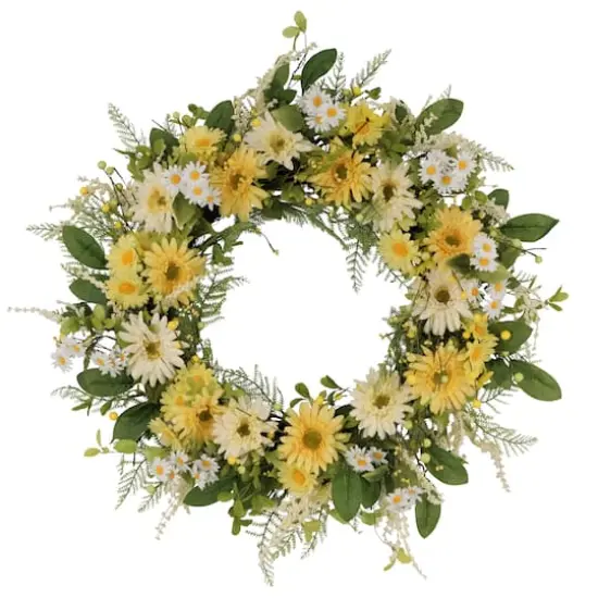 30" Yellow & White Mum & Daisy Floral Spring Wreath {1}