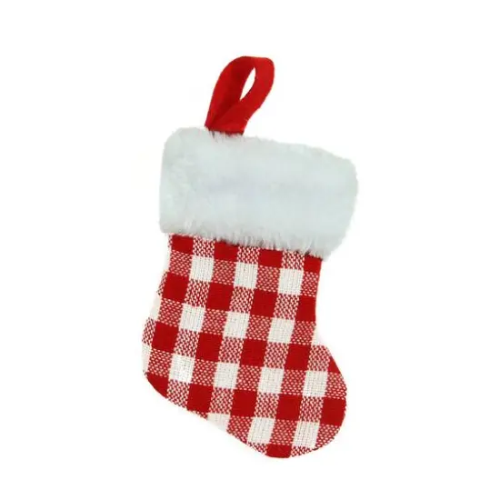 7" Red & White Gingham Print Christmas Stocking {3}