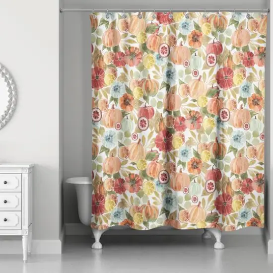 Harvest Watercolor Pumpkins Shower Curtain {3}