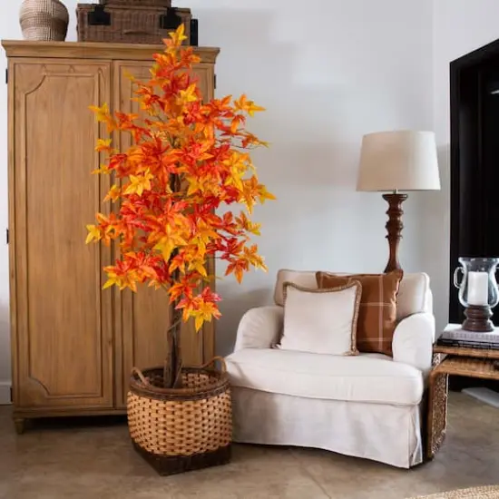 6ft. Deluxe Potted Artificial Autumn Maple Tree {3}