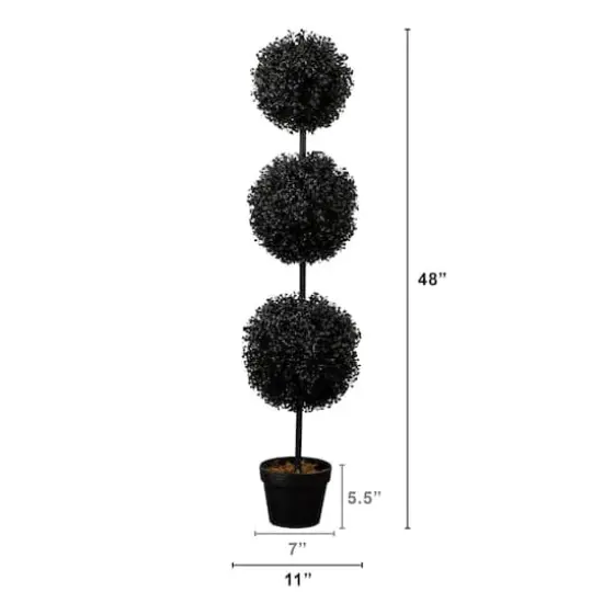 4ft. UV Resistant Artificial Halloween Black Triple Ball Boxwood Topiary (Indoor/Outdoor) {3}