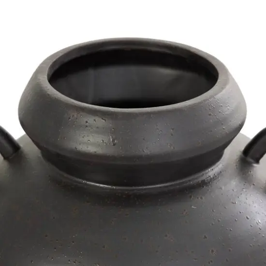 15" Black Ceramic Amphora Vase with Speckled Texture & Ring Handles {7}