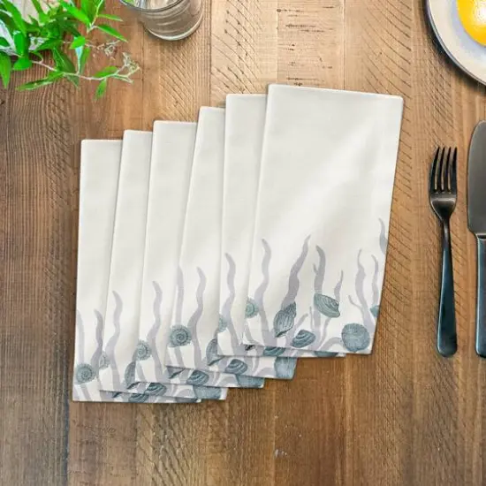 Shell & Coral Border Cotton Twill Napkin Blue/Blue/White {4}