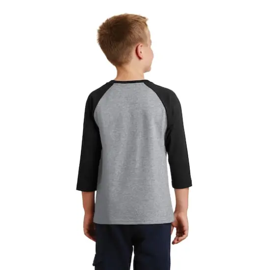 Port & Company Youth Raglan Tee Athletic Heather/Jet Black {6}
