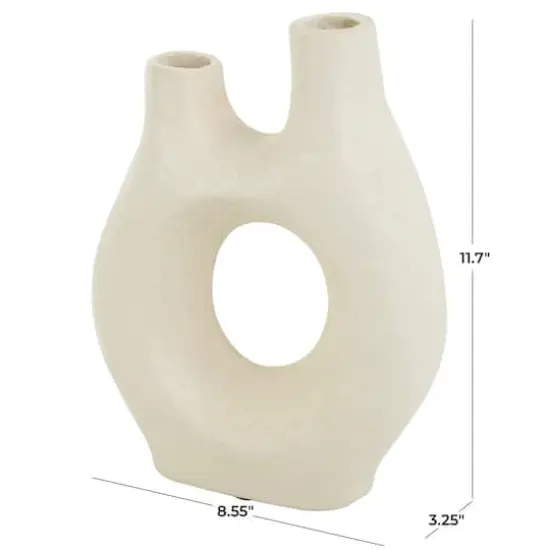 12" Beige Paper Mache Abstract Rounded Vase with Double Openings {8}