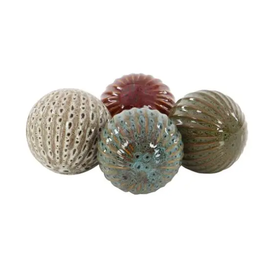 4" Multicolor Ribbed Ceramic Vase Filler Orb Set {3}