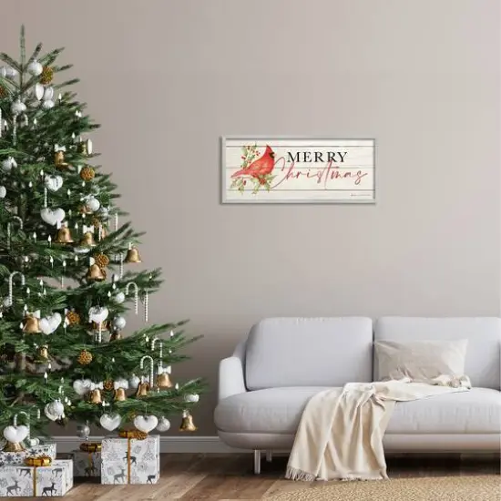 Stupell Industries Merry Christmas Cardinal Framed Giclée Art Red and White with Gray Frame {3}