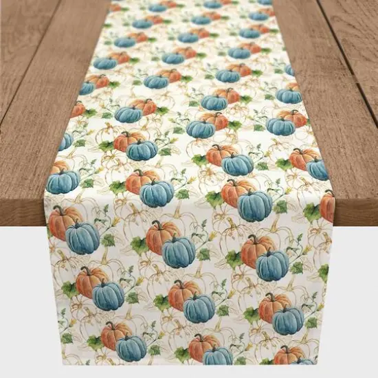 90" Blue & Orange Pumpkins Table Runner  {4}