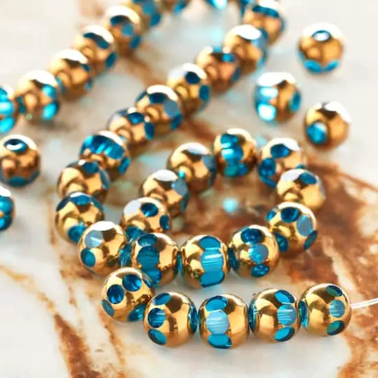 Aqua & Copper Faceted Glass Round Beads, 8mm by Bead Landing&trade; {3}