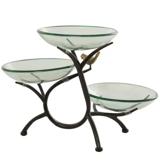 20" Clear Glass Kitchen Serving Bowl with 3-Tier Black Metal Branch Stand {5}