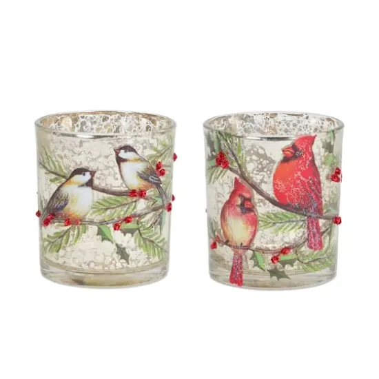 3.25" Cardinal & Bird Glass Votive Holder Set {1}