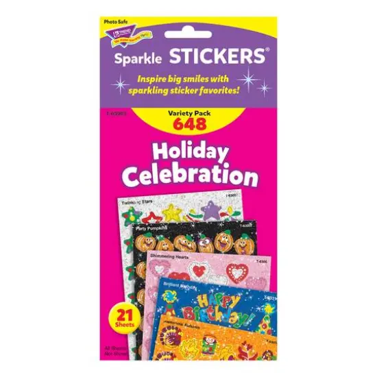 Trend Enterprises&reg; Sparkle Stickers&reg; Holiday Celebration Variety Pack, 2 Packs of 648ct. {4}