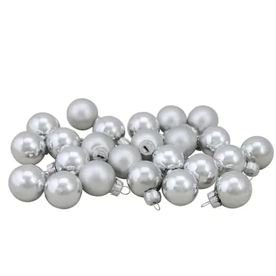 24ct. 1" 2-Finish Silver Glass Ball Ornaments {1}