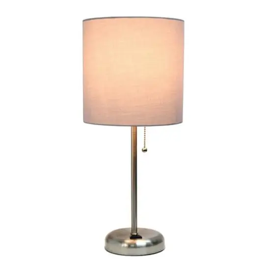 LimeLights 19.5" Stick Lamp with Charging Outlet and Fabric Shade Brushed Steel and Gray {3}