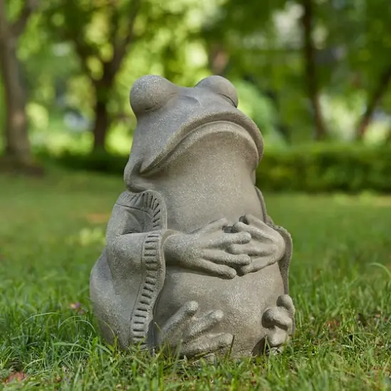 Glitzhome&reg; 16.75" Faux Concrete Zen-Style Frog Garden Statue {3}