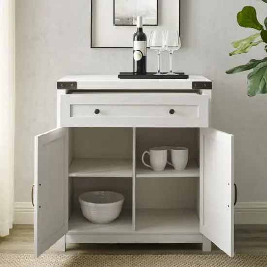 Walker Edison Brushed White Farmhouse Barn Door Accent Cabinet {6}