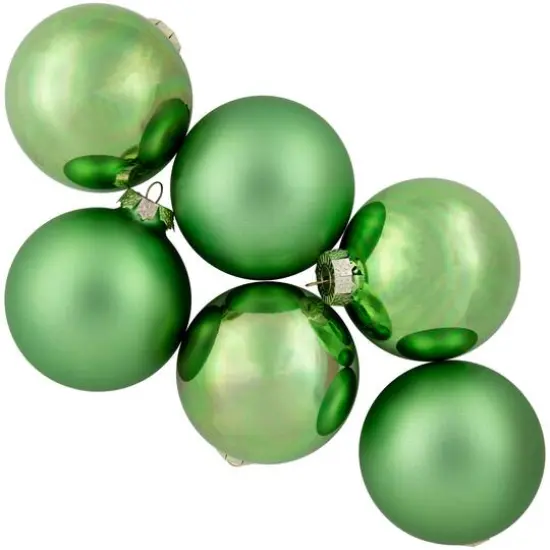 6ct. 3" Shiny & Matte Green Glass Ball Ornaments {5}