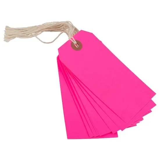 JAM Paper Medium Gift Tags with String Neon Pink {3}