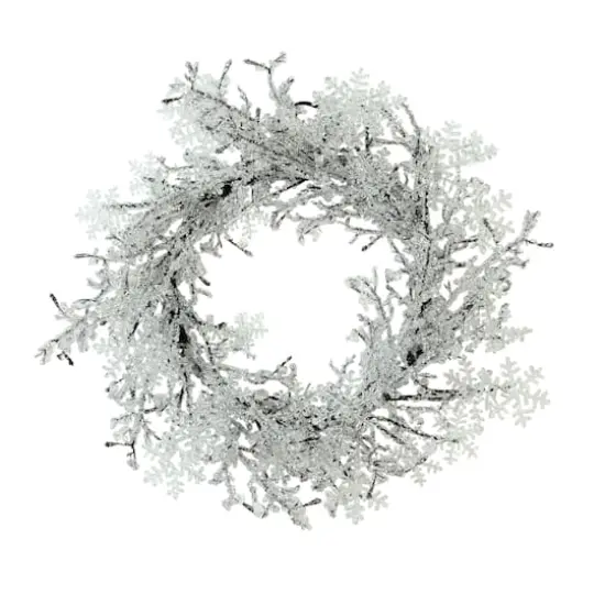 22" Clear Ice & Snowflakes Black Twigs Wreath {4}
