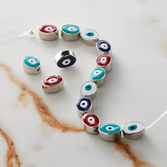 Multicolor & Rhodium Evil Eye Oval Beads, 9mm by Bead Landing&trade; {3}