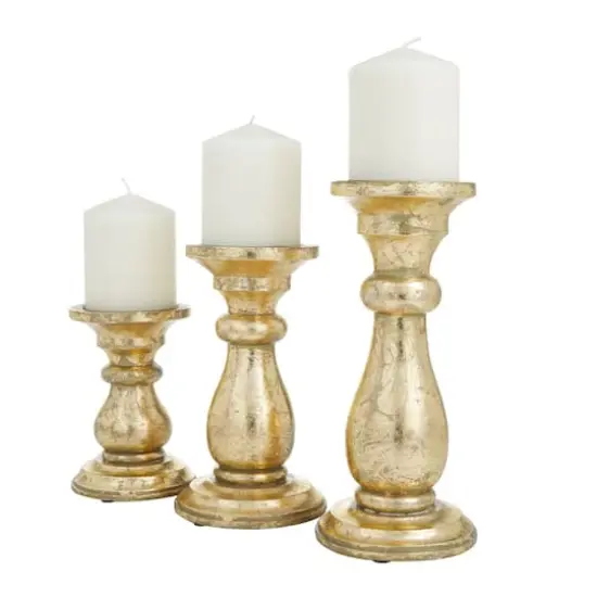 Gold Wood Traditional Candle holder 10",8",6" {3}
