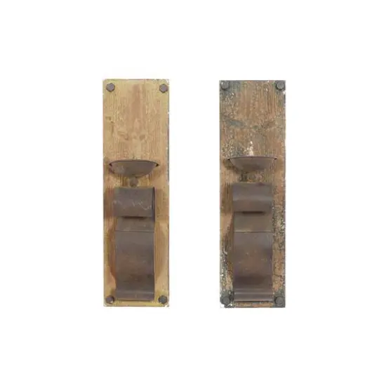 Set of 2 Brown Wood Rustic Wall Sconce, 6" x 19" {3}