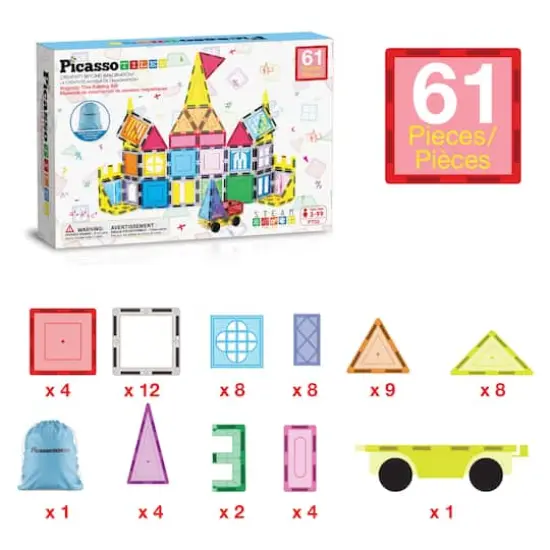 PicassoTiles 61-Piece Magnetic Tile Set with Windows & Doors {4}