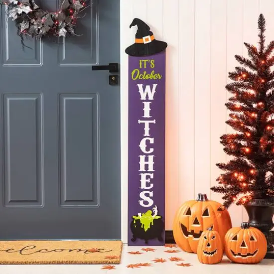 Glitzhome&reg; 4ft. Halloween Wooden Witch Hat Porch D&eacute;cor {4}