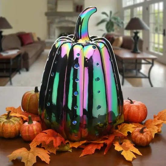 14" LED Purple Iridescent Pumpkin D&eacute;cor {3}