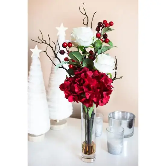 19.5" Merry Christmas Rose & Hydrangea Arrangement {5}