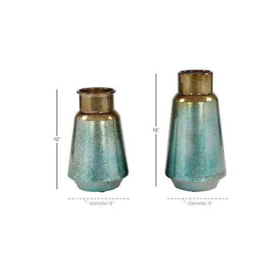 Set of 2 Turquoise Metal Rustic Vase, 15", 12" {6}