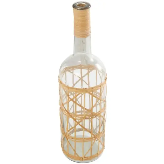 23" Clear Glass Handmade Tall Vase with Light Brown Rattan Woven Body and Neck {5}