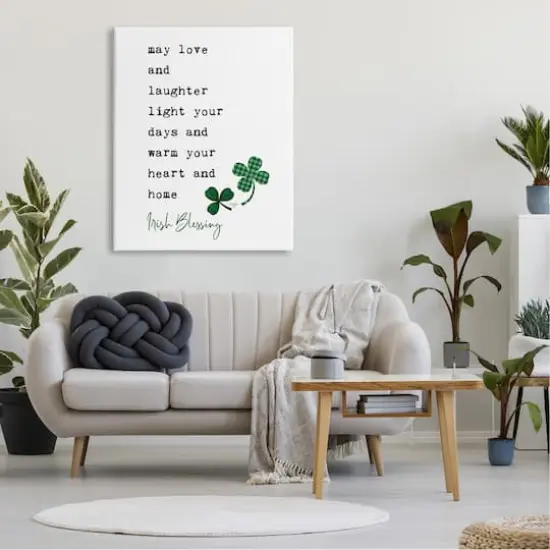 Stupell Industries Heart & Home Touching Irish Blessing Clover Motif Canvas Wall Art {3}