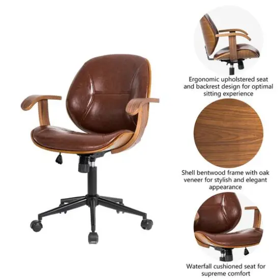 Glitzhome&reg; 38" Leatherette Gaslift Adjustable Swivel Office Chair Russet {5}