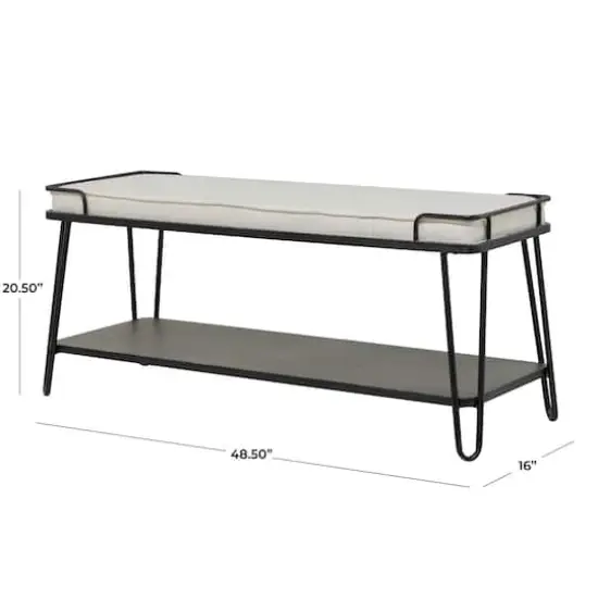 49" Black Metal Industrial Bench {7}