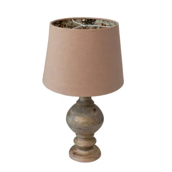 Hello Honey&reg; 24" Natural Carved Wood Table Lamp with Cotton Shade {5}