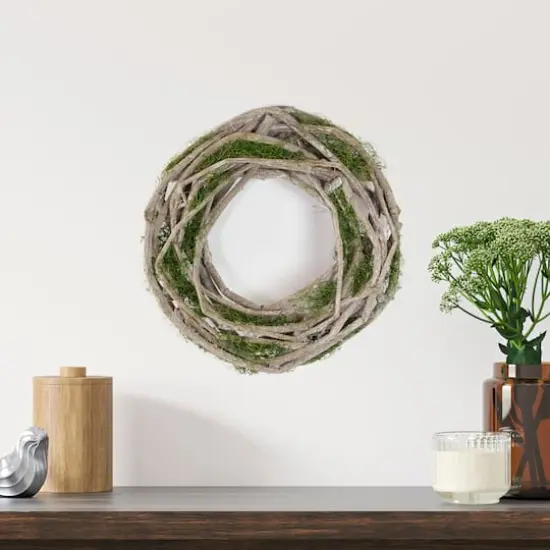 11" White Twig & Green Moss Spring Wreath {4}