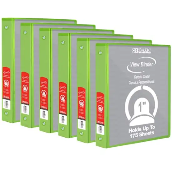 BAZIC&reg; 3 Ring View Binder with Pockets, 6ct. Lime Green {1}