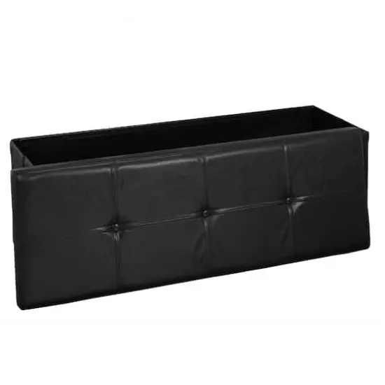Simplify 44" Faux Leather Triple Folding Storage Ottoman Black {4}