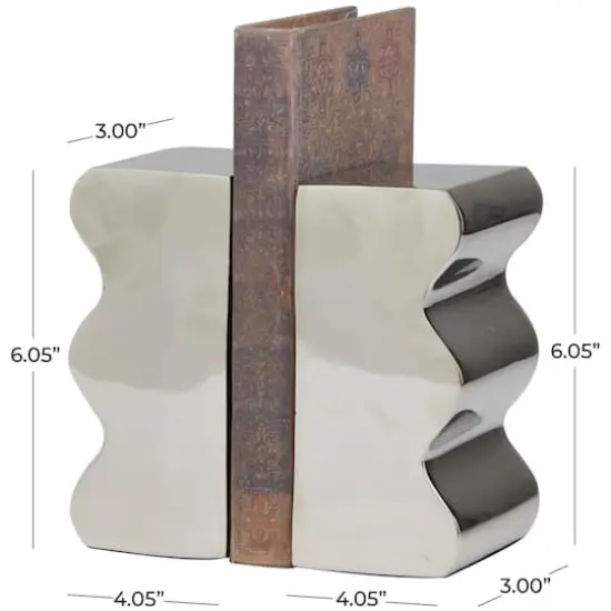 6" Wave Aluminum Bookends Set Silver {6}