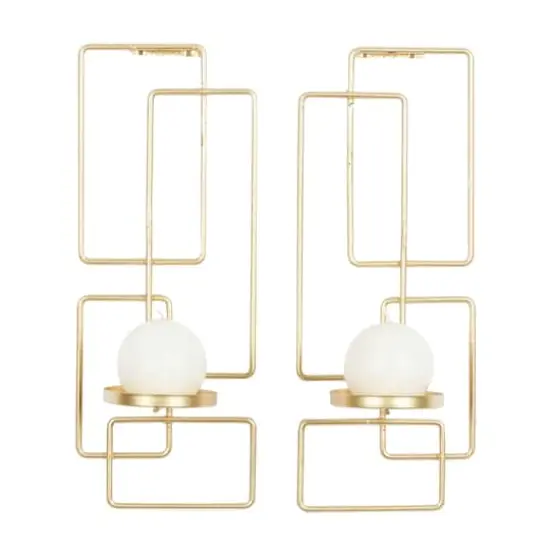 Gold Iron Contemporary Candlestick Holders, 13" x 5" x 4" {1}
